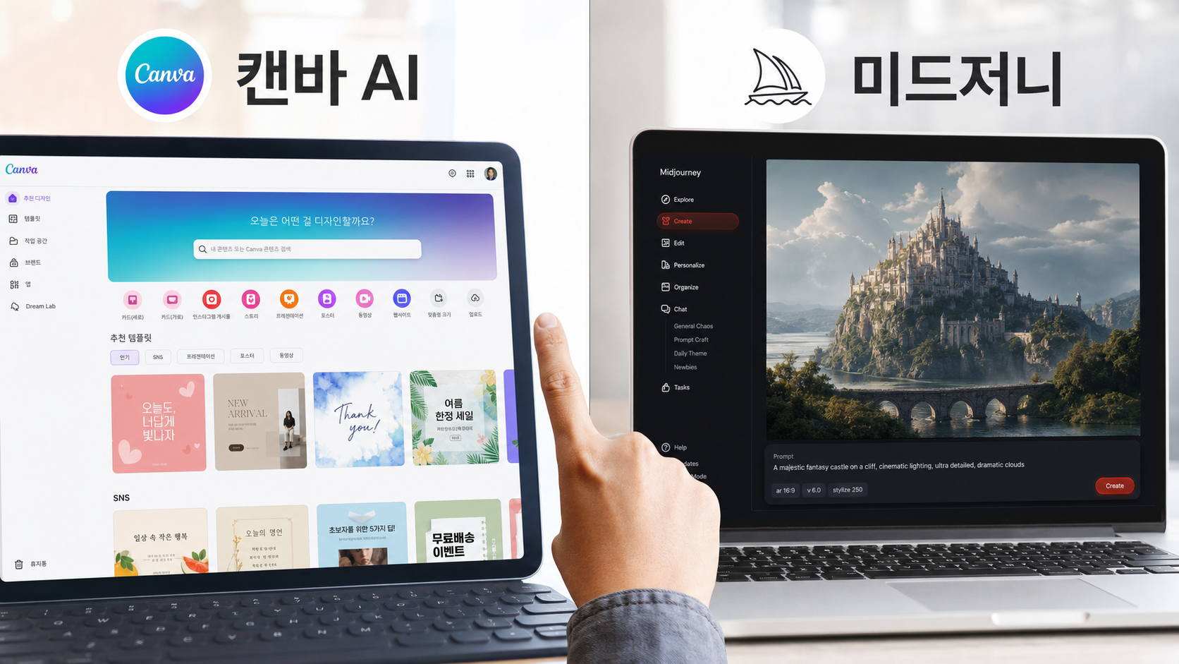 캔바 AI와 미드저니 AI 툴 비교: 비주얼 브랜딩에는 무엇이 맞을까